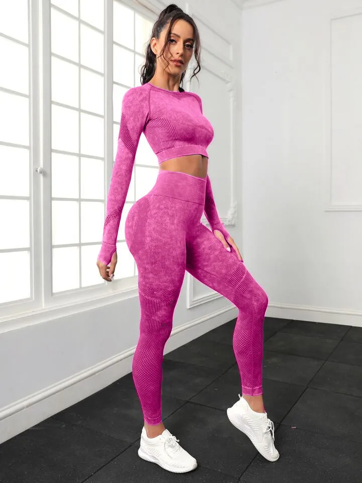 Women's Long Sleeve Crop Top and Fitness Yoga Pants Two-piece Set