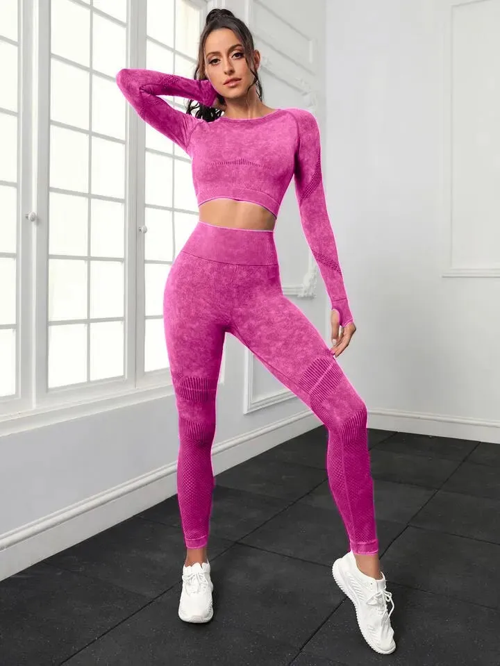 Women's Long Sleeve Crop Top and Fitness Yoga Pants Two-piece Set